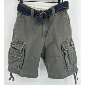 AEROPOSTALE Shorts Mens Size 31 Gray Utility Cargo Pockets Baggy Belted Y2K